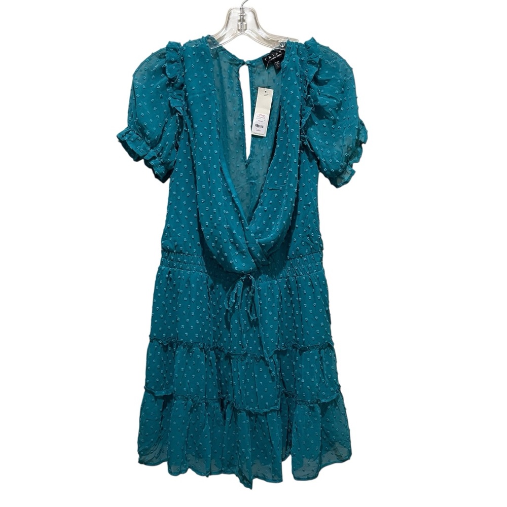 Trixx Clothing Company Swiss Dot Ruffle Teal Dress Womens Size Large Deep V
